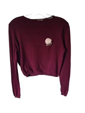 PULL & BEAR Maroon Cropped Long Sleeve Sweater Size Medium